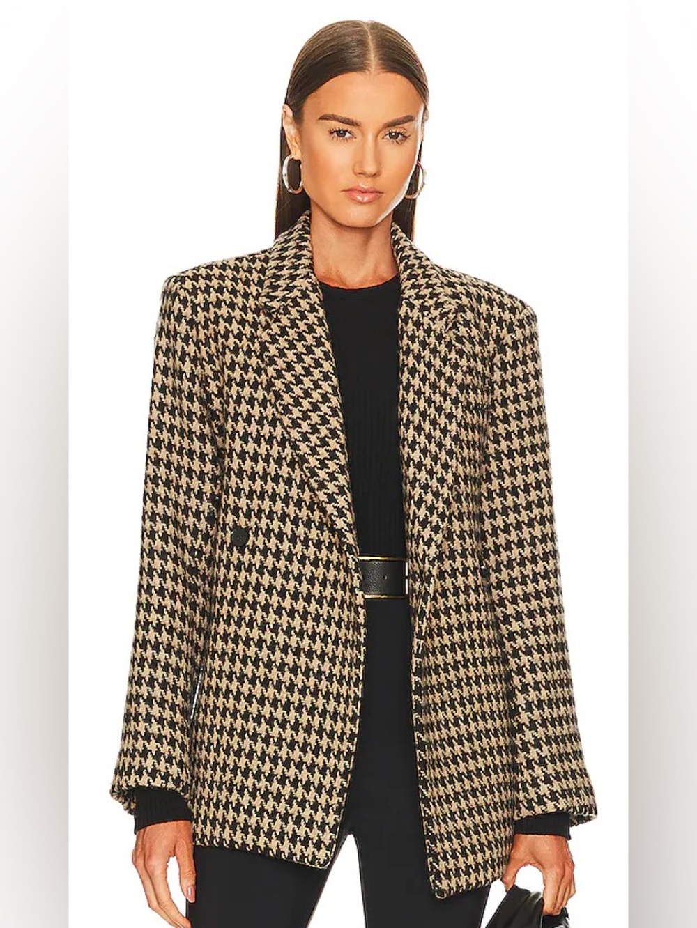 Anine Bing Houndstooth Blazer in Black & Cream
